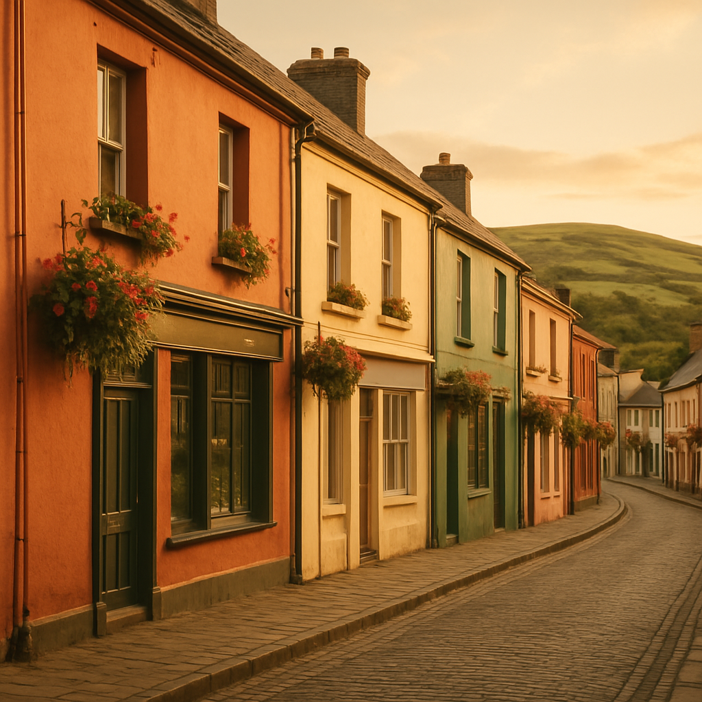 A warm view down a traditional Irish village street